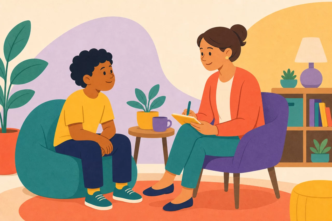 Educator having a calm and supportive conversation with a student